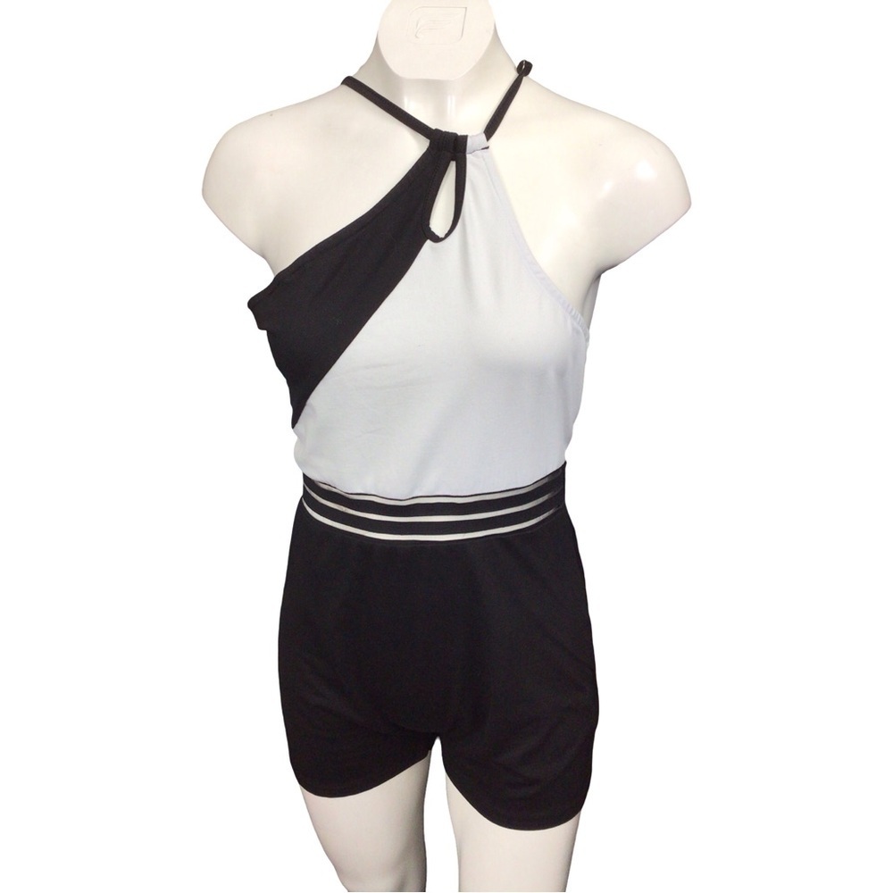 Elegant Black and White Women's Halter Jumpsuit